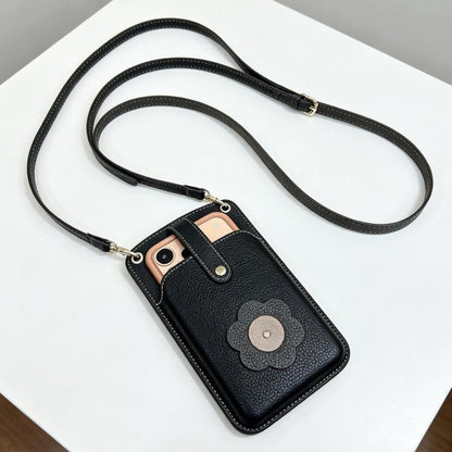 Flower Buckle Leather Crossbody Phone Bag For Phones 6.9 inch and Under