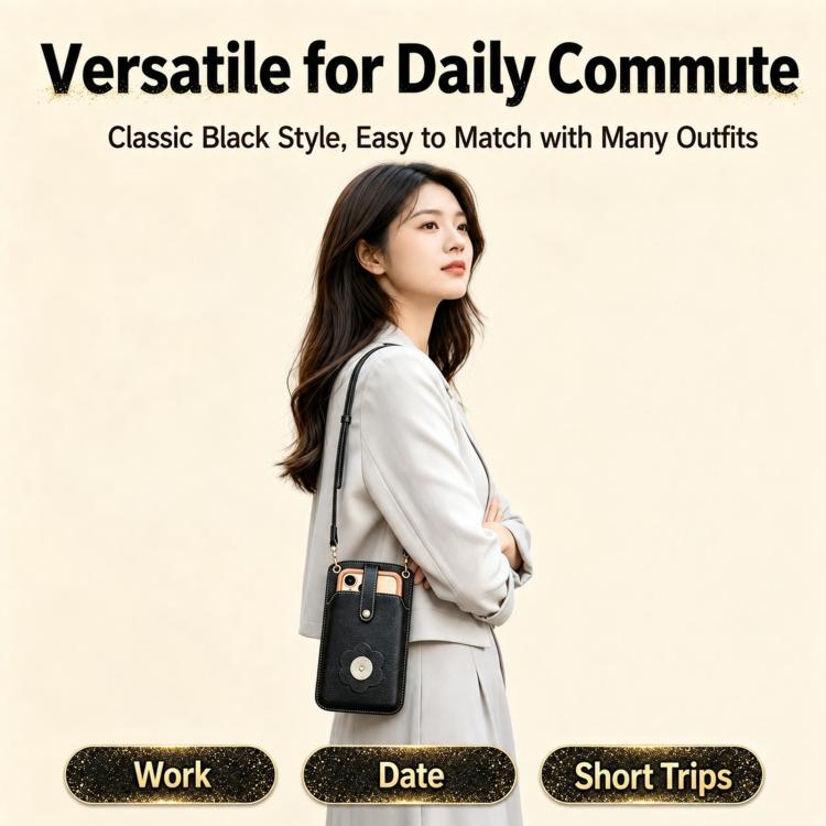 Flower Buckle Leather Crossbody Phone Bag For Phones 6.9 inch and Under