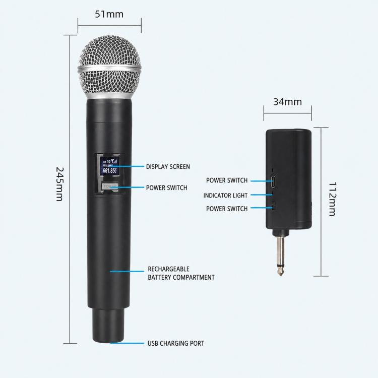 E5 1 to 2 Handheld UHF Wireless Microphone