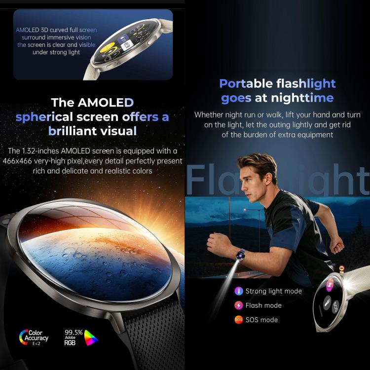 M301 Smart Watch, 1.32 inch AMOLED Screen, Heart Rate, Blood Oxygen, Blood Pressure, Women Health, Voice Assistant