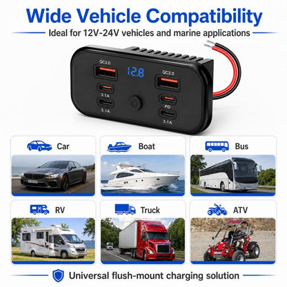 Car Modification Fast Charging USB-C Car Charger with Voltmeter, Multi-Ports