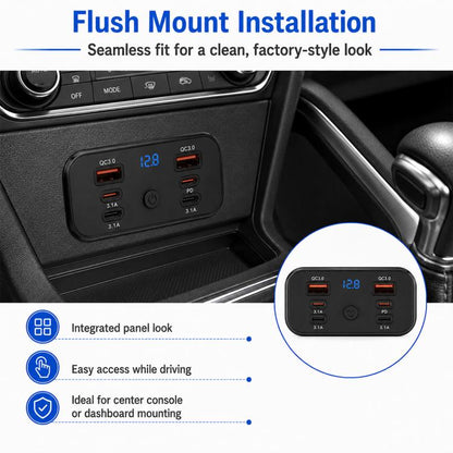 Car Modification Fast Charging USB-C Car Charger with Voltmeter, Multi-Ports
