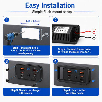 Car Modification Fast Charging USB-C Car Charger with Voltmeter, Multi-Ports