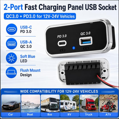 Dual Ports Car Modification Fast Charging QC3.0+PD3.0 Car Charger, Dual Ports(Black with Silver Border), Dual Ports(Black with Black Border)
