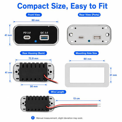 Dual Ports Car Modification Fast Charging QC3.0+PD3.0 Car Charger, Dual Ports(Black with Silver Border), Dual Ports(Black with Black Border)