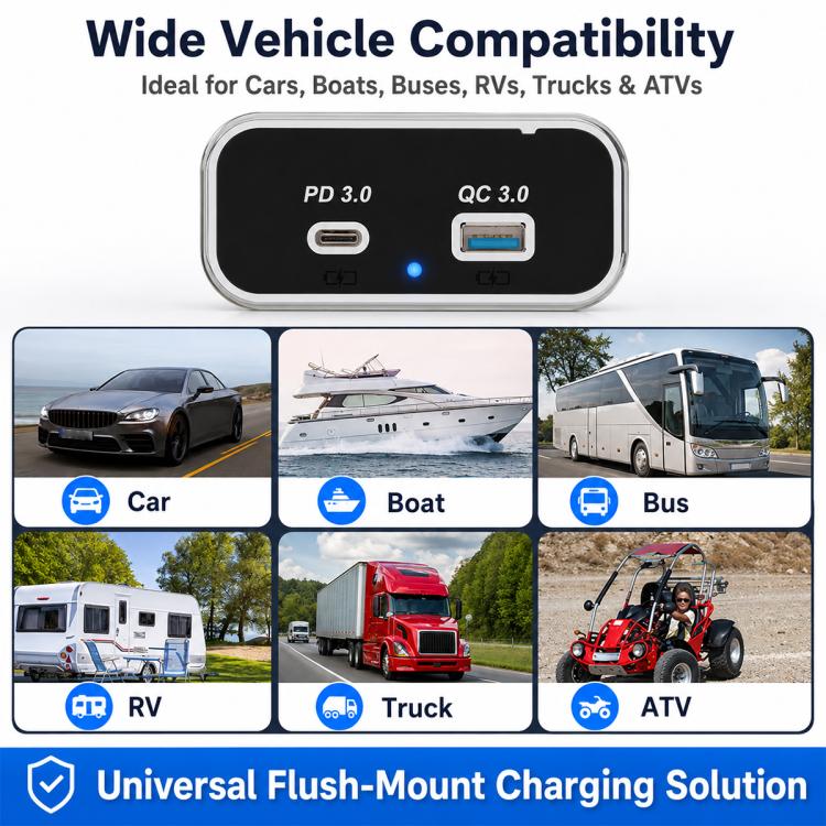 Dual Ports Car Modification Fast Charging QC3.0+PD3.0 Car Charger, Dual Ports(Black with Silver Border), Dual Ports(Black with Black Border)
