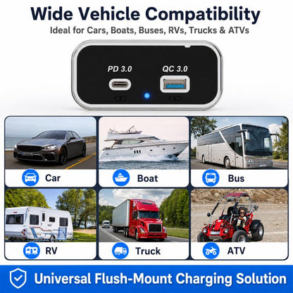 Dual Ports Car Modification Fast Charging QC3.0+PD3.0 Car Charger, Dual Ports(Black with Silver Border), Dual Ports(Black with Black Border)