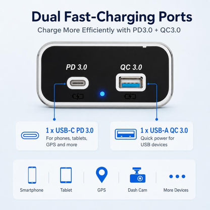 Dual Ports Car Modification Fast Charging QC3.0+PD3.0 Car Charger, Dual Ports(Black with Silver Border), Dual Ports(Black with Black Border)