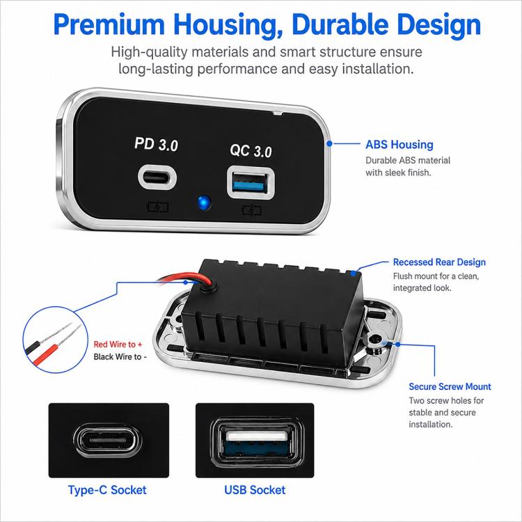 Dual Ports Car Modification Fast Charging QC3.0+PD3.0 Car Charger, Dual Ports(Black with Silver Border), Dual Ports(Black with Black Border)