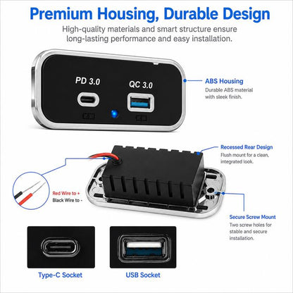 Dual Ports Car Modification Fast Charging QC3.0+PD3.0 Car Charger, Dual Ports(Black with Silver Border), Dual Ports(Black with Black Border)