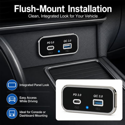 Dual Ports Car Modification Fast Charging QC3.0+PD3.0 Car Charger, Dual Ports(Black with Silver Border), Dual Ports(Black with Black Border)