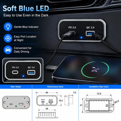 Dual Ports Car Modification Fast Charging QC3.0+PD3.0 Car Charger, Dual Ports(Black with Silver Border), Dual Ports(Black with Black Border)