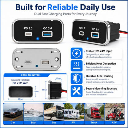 Dual Ports Car Modification Fast Charging QC3.0+PD3.0 Car Charger, Dual Ports(Black with Silver Border), Dual Ports(Black with Black Border)
