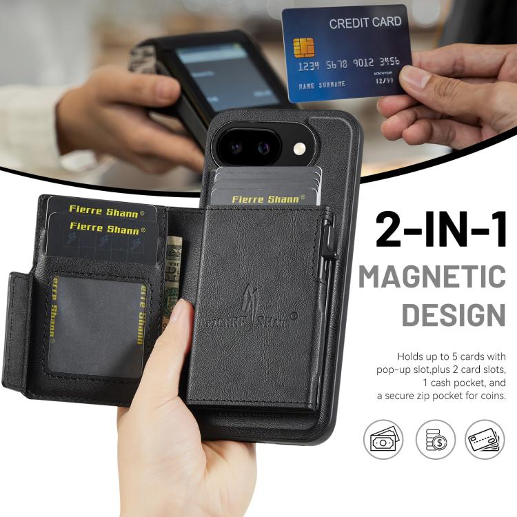 Fierre Shann Oil Wax Vegan Leather Magnetic Card Holder Back Phone Case, For Google Pixel 10a, For Google Pixel 10 Pro XL / 9 Pro XL, For Google Pixel 10 / 10 Pro / 9 / 9 Pro, For Google Pixel 9a, For Google Pixel 8a, For Google Pixel 8 Pro            ...