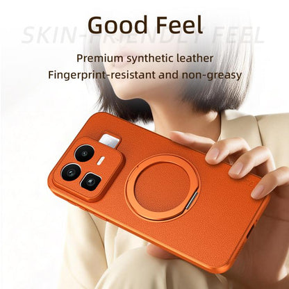 Goatskin Vegan Leather Magnetic Phone Case  With 360 Degree Rotating Holder, For Realme Neo8 5G