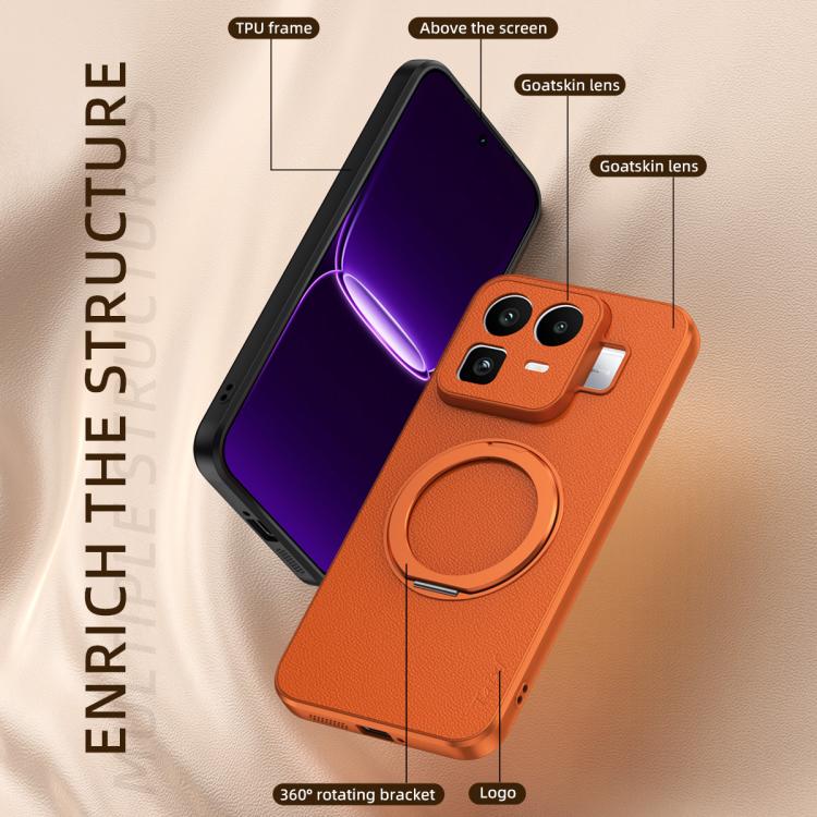Goatskin Vegan Leather Magnetic Phone Case  With 360 Degree Rotating Holder, For Realme Neo8 5G
