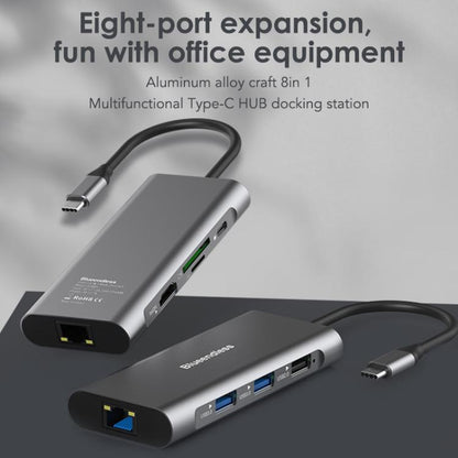 Blueendless HC801 8 in 1 100W PD 4K HDMI USB 3.0 USB-C HUB Multiport Adapter, HC801