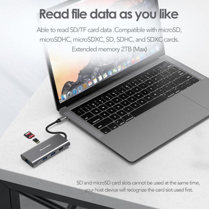 Blueendless HC801 8 in 1 100W PD 4K HDMI USB 3.0 USB-C HUB Multiport Adapter, HC801