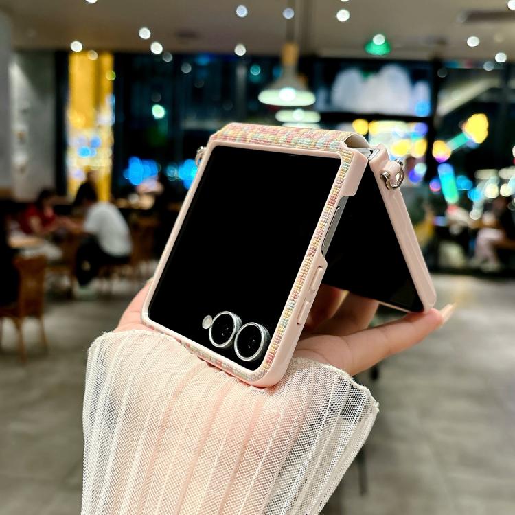Nameplate Style Fantasy Weave Pattern Phone Case with Wrist Strap, For Galaxy Z Flip8 5G