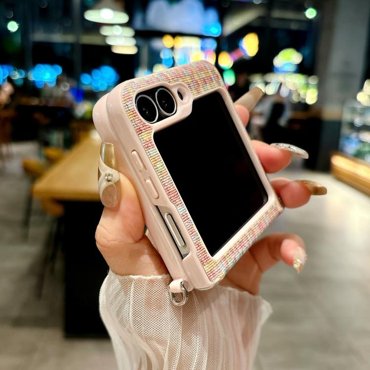 Nameplate Style Fantasy Weave Pattern Phone Case with Wrist Strap, For Galaxy Z Flip8 5G
