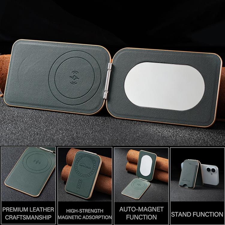 BFK47 Metal Hinge Mirror Magnetic Leather Card Bag with Stand Function