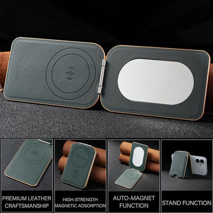 BFK47 Metal Hinge Mirror Magnetic Leather Card Bag with Stand Function