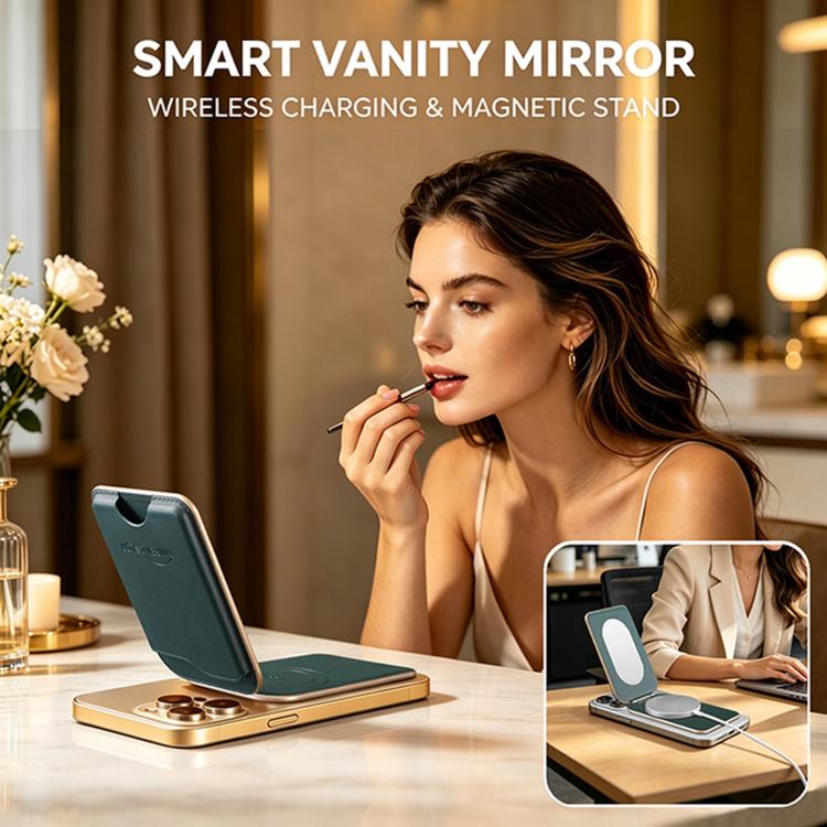 BFK47 Metal Hinge Mirror Magnetic Leather Card Bag with Stand Function