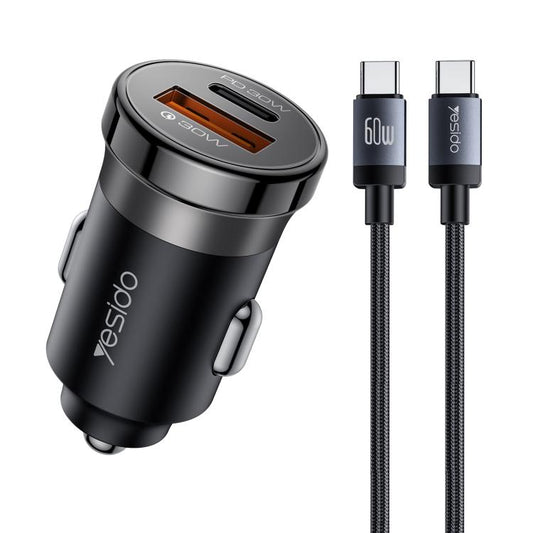 Yesido Y72 30W USB-A Type-C Dual Ports Car Charger with Type-C to Type-C Cable, Y72
