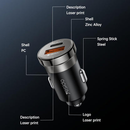 Yesido Y72 30W USB-A Type-C Dual Ports Car Charger with Type-C to Type-C Cable, Y72