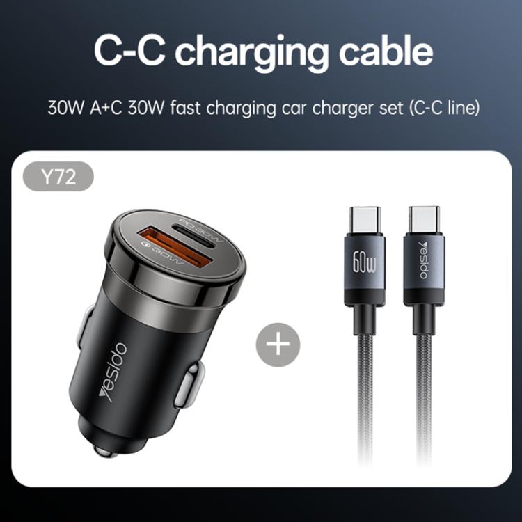 Yesido Y72 30W USB-A Type-C Dual Ports Car Charger with Type-C to Type-C Cable, Y72