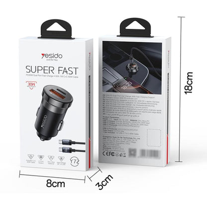 Yesido Y72 30W USB-A Type-C Dual Ports Car Charger with Type-C to Type-C Cable, Y72