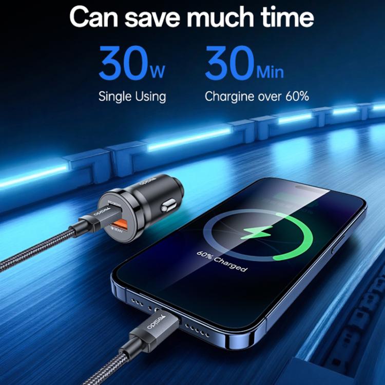 Yesido Y72 30W USB-A Type-C Dual Ports Car Charger with Type-C to Type-C Cable, Y72