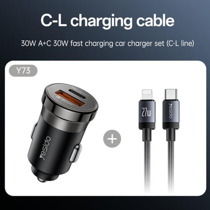 Yesido Y73 30W USB-A Type-C Dual Ports Car Charger with Type-C to 8 Pin Cable, Y73