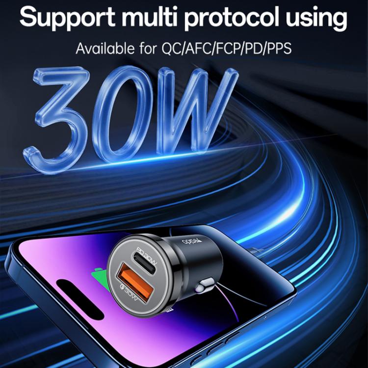Yesido Y73 30W USB-A Type-C Dual Ports Car Charger with Type-C to 8 Pin Cable, Y73