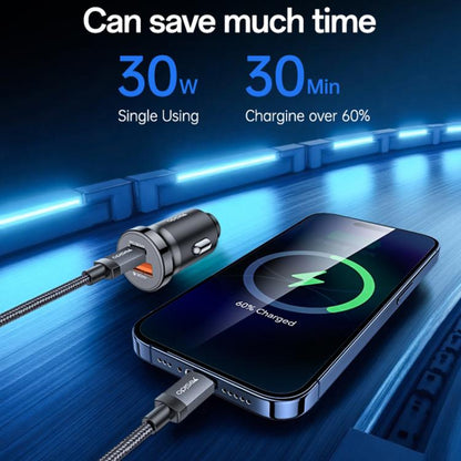 Yesido Y73 30W USB-A Type-C Dual Ports Car Charger with Type-C to 8 Pin Cable, Y73