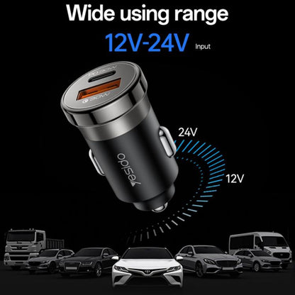 Yesido Y73 30W USB-A Type-C Dual Ports Car Charger with Type-C to 8 Pin Cable, Y73