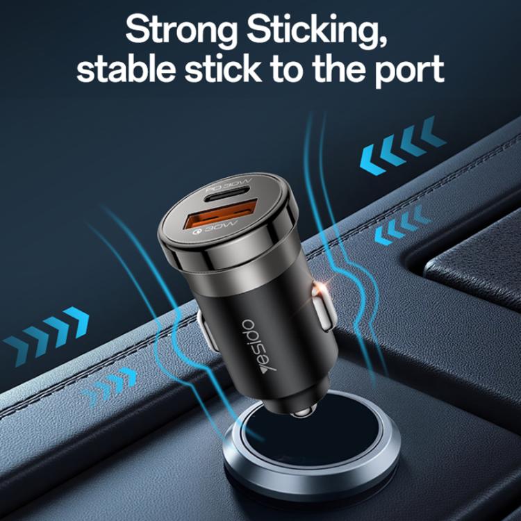 Yesido Y73 30W USB-A Type-C Dual Ports Car Charger with Type-C to 8 Pin Cable, Y73