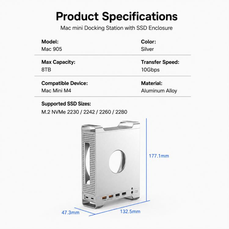 Blueendless MAC905 Bracket Expansion Dock Hard Drive Enclosure, For Mac Mini M4