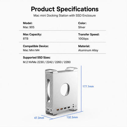 Blueendless MAC905 Bracket Expansion Dock Hard Drive Enclosure, For Mac Mini M4