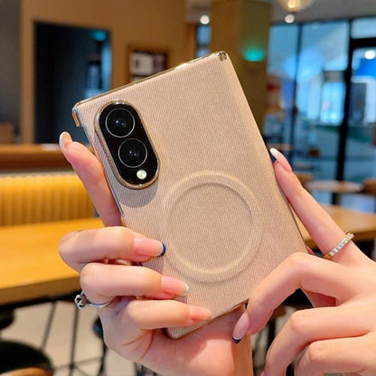 Electroplate Dual-Hinge Denim Texture Magnetic Phone Case, For Galaxy Z Fold8 5G, For Galaxy Z Fold8 Ultra 5G, For Galaxy Z Fold7 / W26