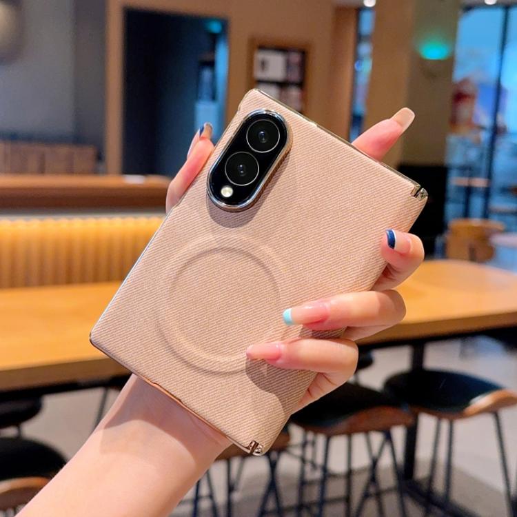 Electroplate Dual-Hinge Denim Texture Magnetic Phone Case, For Galaxy Z Fold8 5G, For Galaxy Z Fold8 Ultra 5G, For Galaxy Z Fold7 / W26