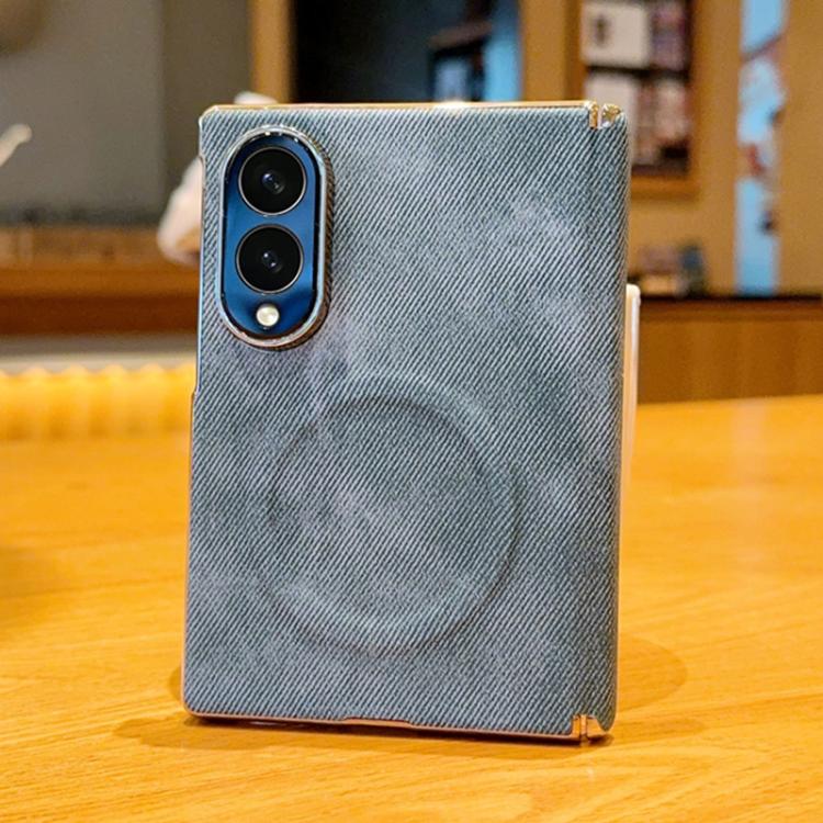 Electroplate Dual-Hinge Denim Texture Magnetic Phone Case, For Galaxy Z Fold8 5G, For Galaxy Z Fold8 Ultra 5G, For Galaxy Z Fold7 / W26