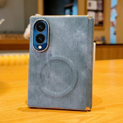 Electroplate Dual-Hinge Denim Texture Magnetic Phone Case, For Galaxy Z Fold8 5G, For Galaxy Z Fold8 Ultra 5G, For Galaxy Z Fold7 / W26