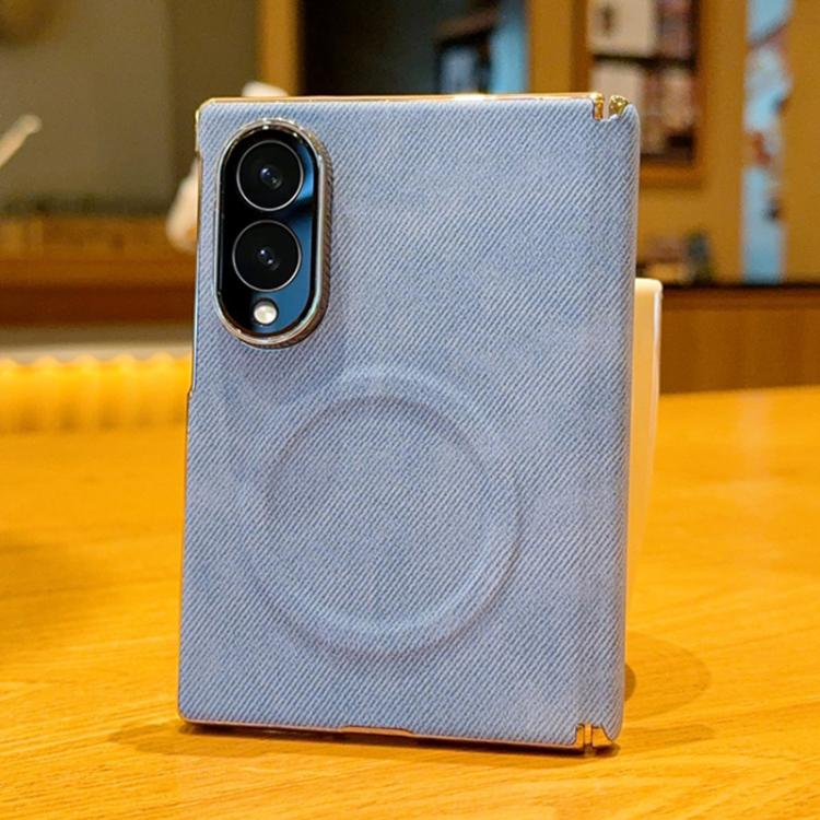 Electroplate Dual-Hinge Denim Texture Magnetic Phone Case, For Galaxy Z Fold8 5G, For Galaxy Z Fold8 Ultra 5G, For Galaxy Z Fold7 / W26