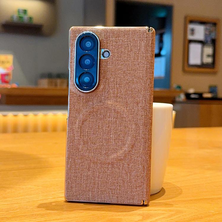 Electroplate Dual-Hinge Fabric Texture Magnetic Phone Case, For Galaxy Z Fold8 5G, For Galaxy Z Fold8 Ultra 5G, For Galaxy Z Fold7 / W26