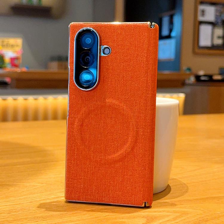 Electroplate Dual-Hinge Fabric Texture Magnetic Phone Case, For Galaxy Z Fold8 5G, For Galaxy Z Fold8 Ultra 5G, For Galaxy Z Fold7 / W26