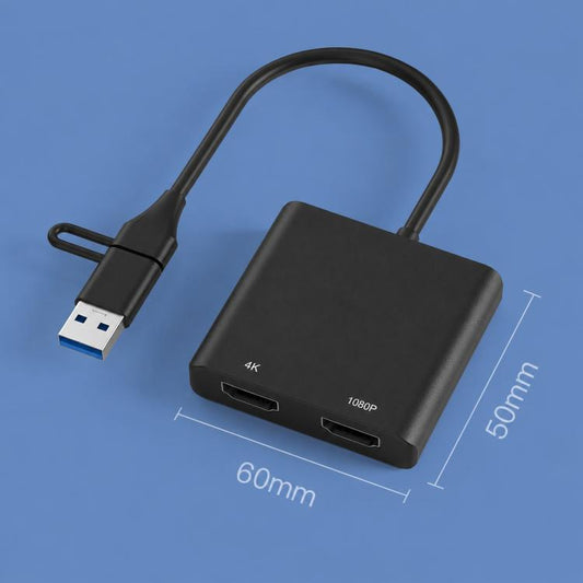 Blueendless HU201 USB / Type-C to Dual HDMI Docking Station Supports MacOS Extended Display, HU201