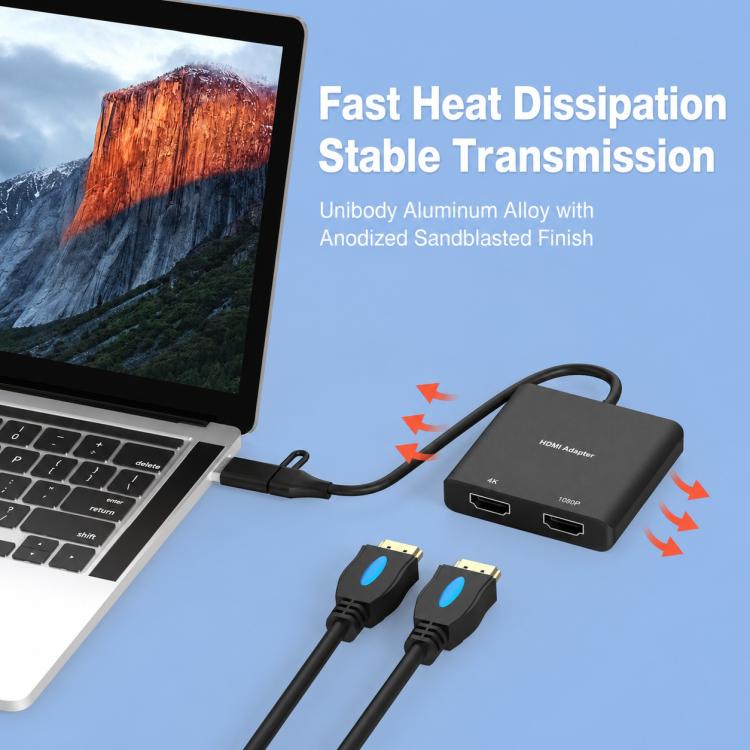 Blueendless HU201 USB / Type-C to Dual HDMI Docking Station Supports MacOS Extended Display, HU201
