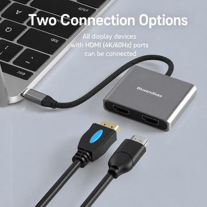 Blueendless HD201 Type-C to Dual HDMI 4K 60Hz Docking Station, HD201