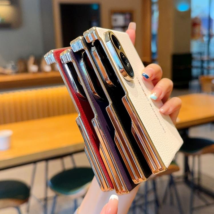Electroplate Dual-Hinge Litchi Texture Phone Case, For Galaxy Z Fold8 5G, For Galaxy Z Fold8 Ultra 5G, For Galaxy Z Fold7 / W26